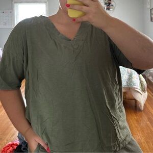 Aerie Sage Green V-Neck Tee